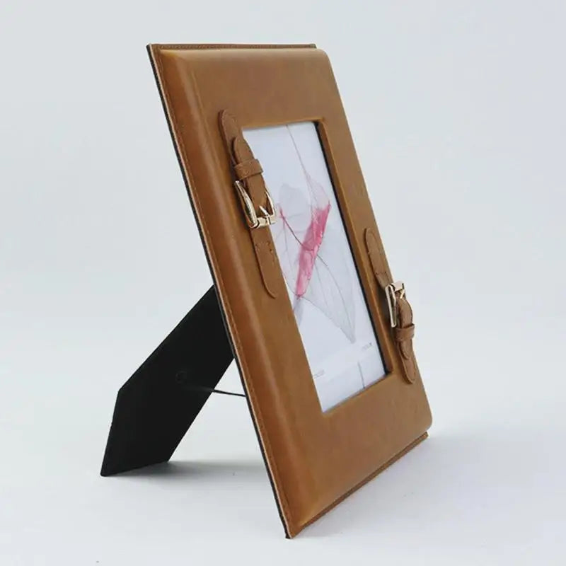 DecorBites™ Brown Weave Leather Photo Frame | Minimalist Desk Decoration | Aesthetic Room Decor