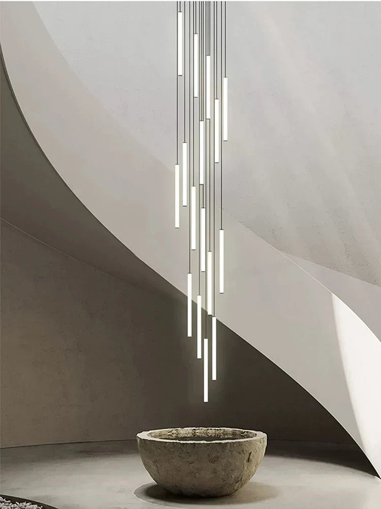 DecorBites™ Loft Black Chandelier: Acrylic Villa Ceiling Lamp for Living Room & Staircase