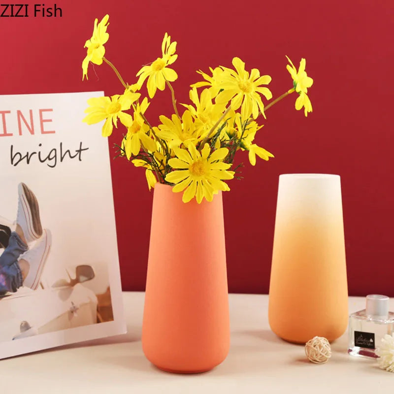 DecorBites™ Gradient Ceramic Vase Cylinder Desk Decoration Floral Vases Modern Room Decor