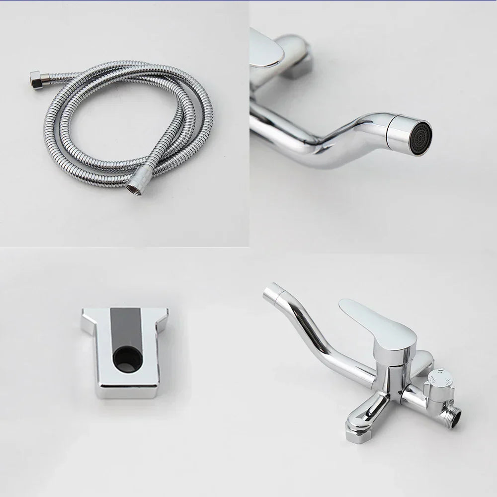 DecorBites™ 8-inch Chrome Bathroom Rainfall Shower Set with Adjustable Height and Handheld Faucet