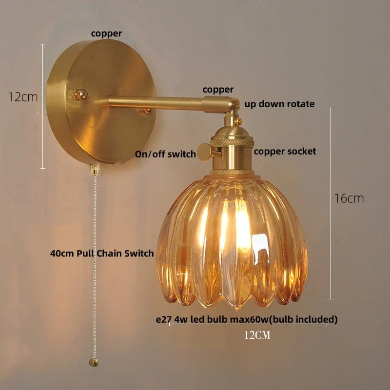 DecorBites™ Clear Glass LED Wall Lights Up Down Rotate Copper Nordic Modern Stair Sconce