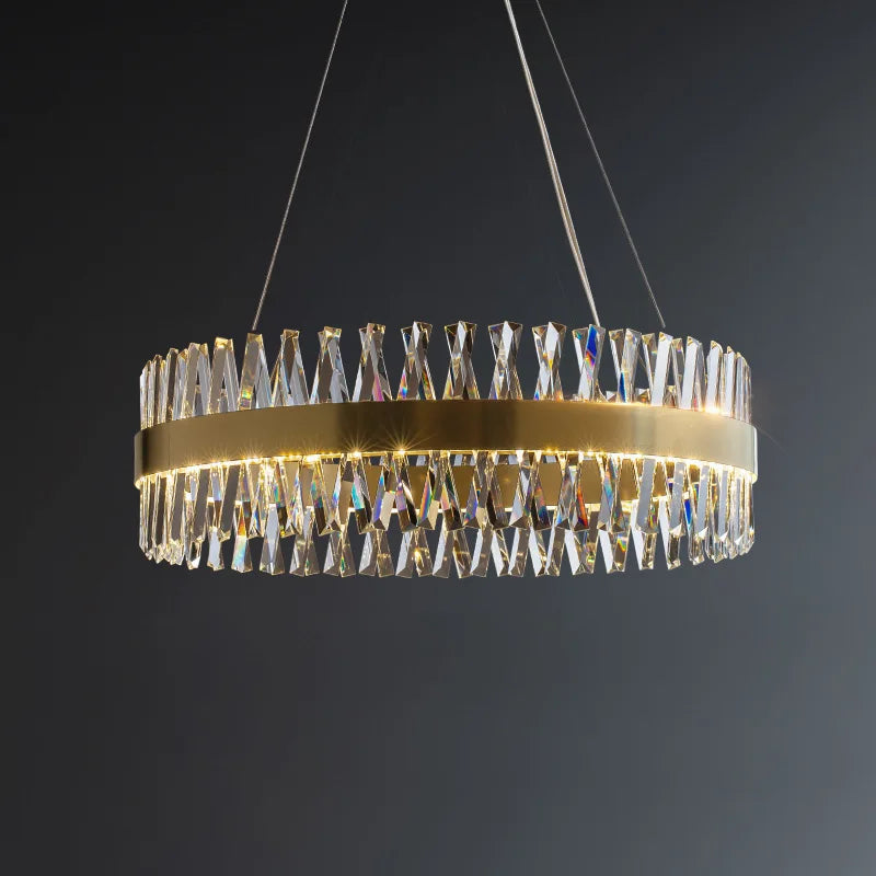 DecorBites™ Golden Round Crystal Chandelier LED Ceiling Light for Living Room and Bedroom