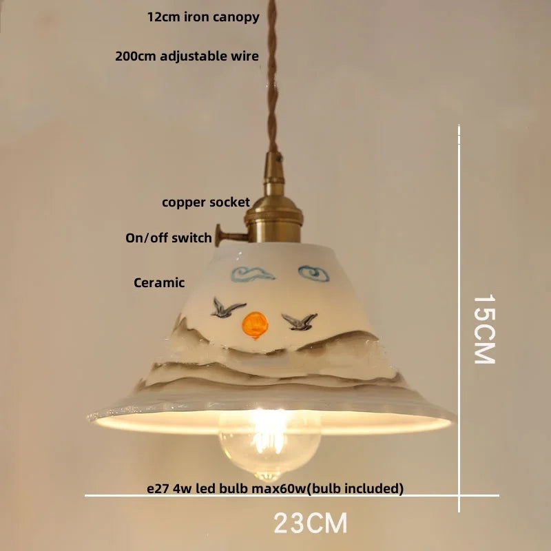DecorBites™ Ceramic Wood Pendant Lamp LED Hanging Light Fixture for Modern Home Decor