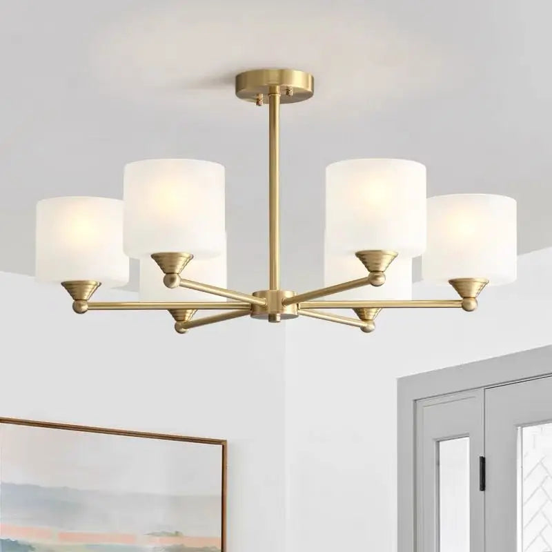 DecorBites™ LED Black/Gold Ceiling Chandelier with Lampshade for Elegant Living Room Decor