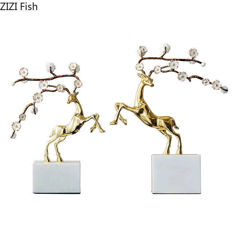 DecorBites™ Deer Antlers Statue - Enamel Sika Deer Sculpture for Room Decor