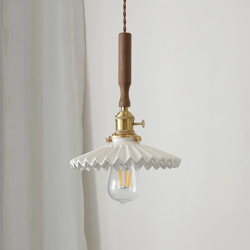 DecorBites™ Ceramic Walnut Wood LED Pendant Light Fixture for Dining Room and Home Decor