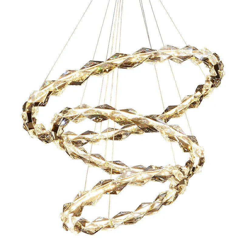 DecorBites™ Crystal Chandelier: Modern Luxury Duplex Staircase Ring Lamp