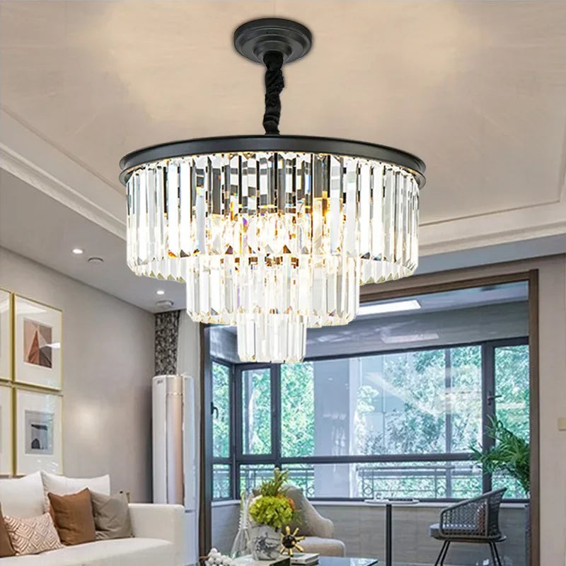 DecorBites™ Crystal Gold Black LED Chandelier - Multi-Storey Modern Round Pendant Lamp