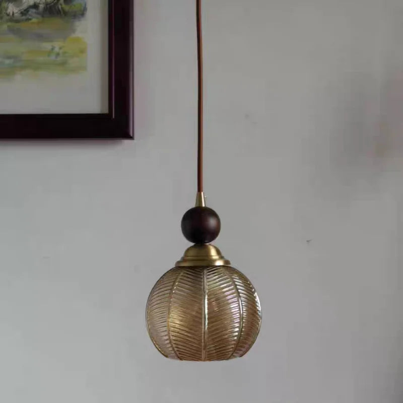 DecorBites™ Amber Glass LED Pendant Light - Modern Nordic Design with Iron Base