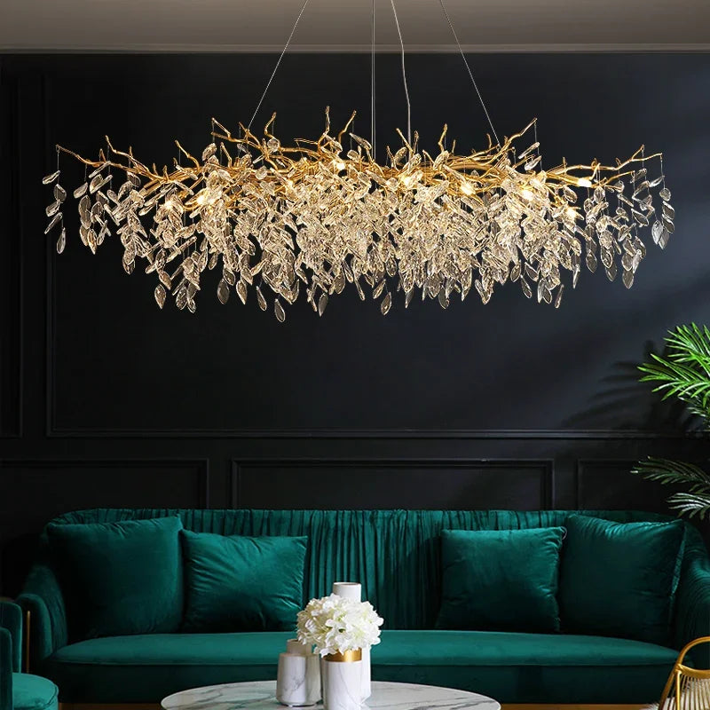 DecorBites™ Crystal Chandelier: Gold Branch Lustre Pendant Light for Dining Room