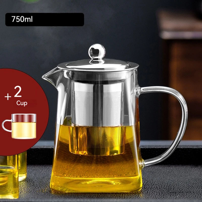 DecorBites™ Glass Teapot: Kungfu Tea Set for Office, High Quality, Thermostable.