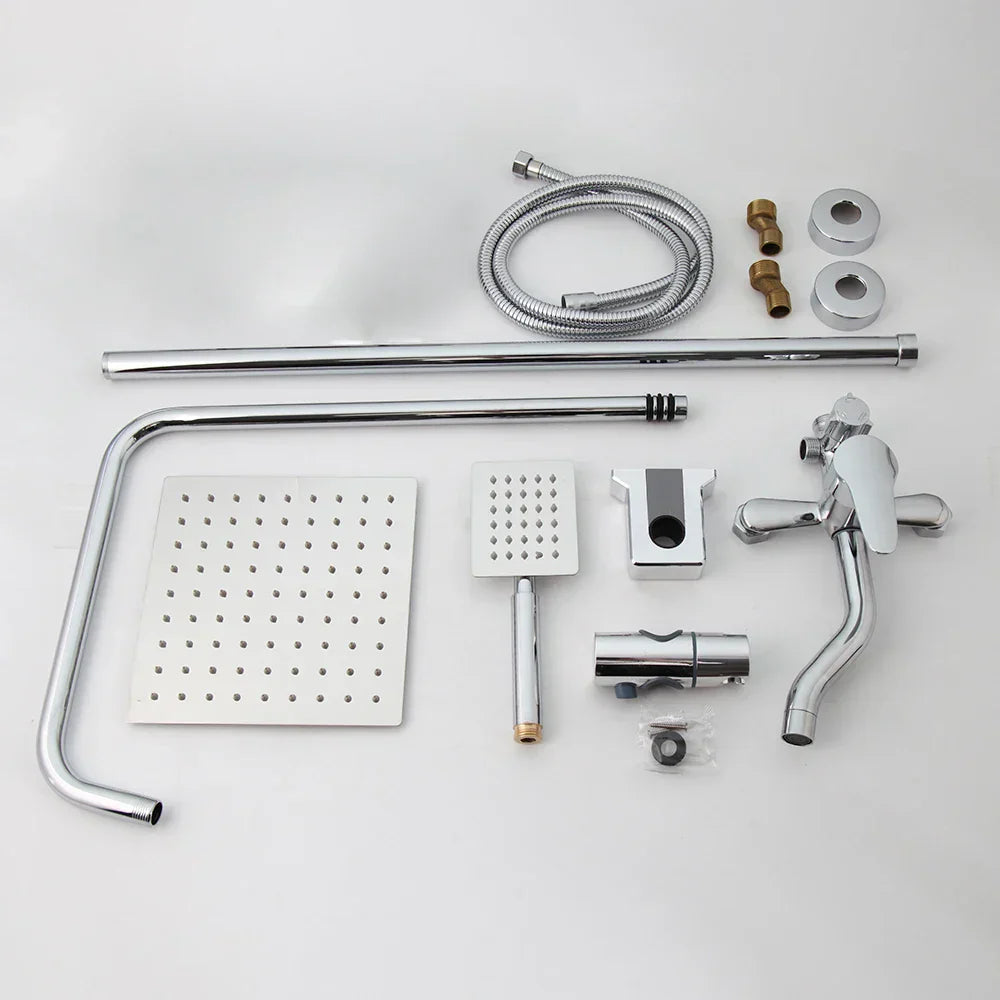 DecorBites™ 8-inch Chrome Bathroom Rainfall Shower Set with Adjustable Height and Handheld Faucet