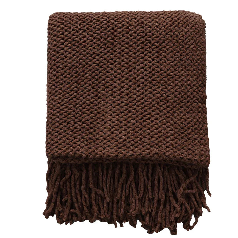 DecorBites™ Knitted Leisure Blanket Throw - Cozy Sofa Cover and Bed End Towel with Tassels