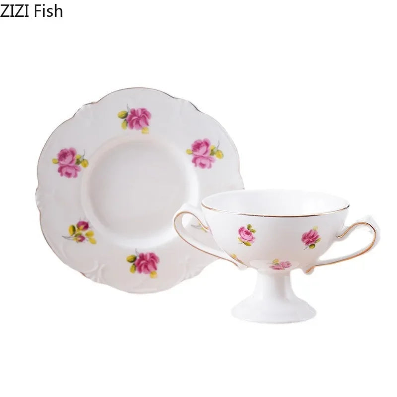 DecorBites™ Gold Flower Porcelain Goblet Cup Tea Coffee Mug Juice Cup