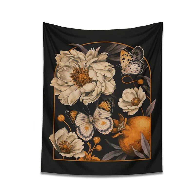 DecorBites™ Butterfly Flower Tapestry Wall Hanging - Bohemian Botanical Celestial Floral Decor