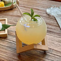 DecorBites™ Ball Shape Coffee Juice Cocktail Glasses Cup with Wood Base and Glass Straw