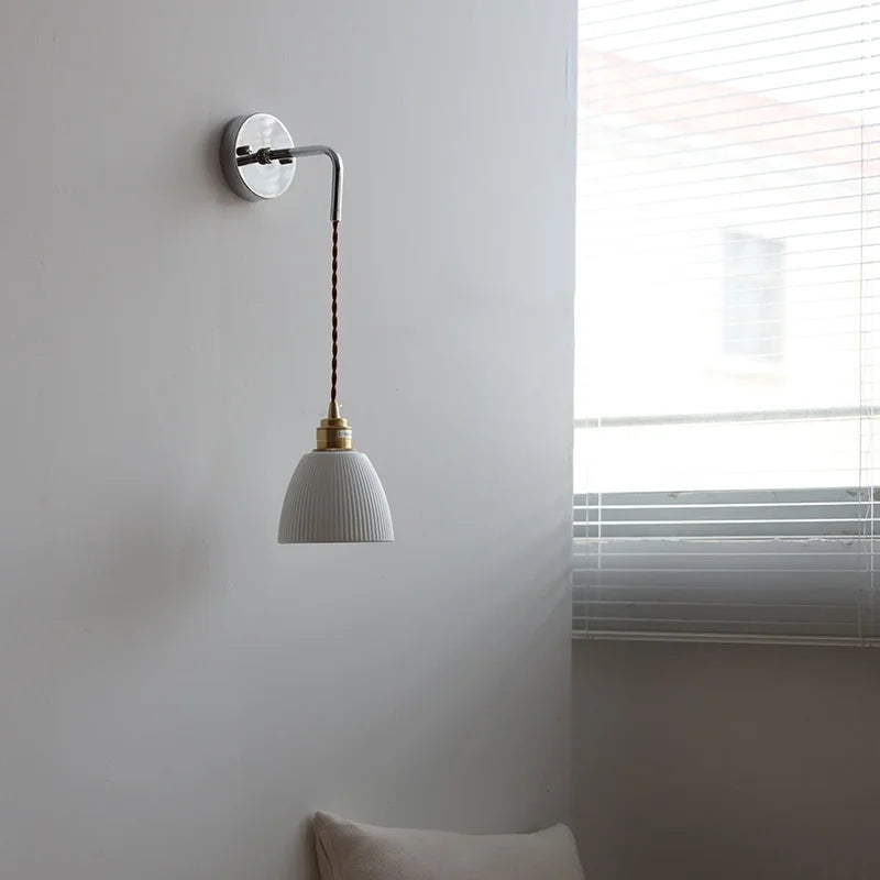 DecorBites™ Ceramic LED Wall Sconce Pull Chain Switch Bedside Lamp White Nordic Modern Fixtures