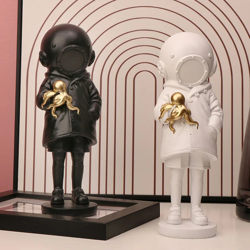 DecorBites™ Banksy Deep Diver Sculpture: Modern Street Art Girl Statue for Home & Office Decor