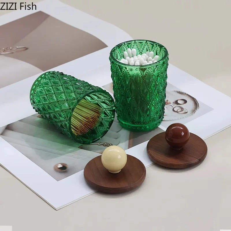 DecorBites™ Ceramic Ball Storage Jar with Walnut Lid for Jewelry and Accessories