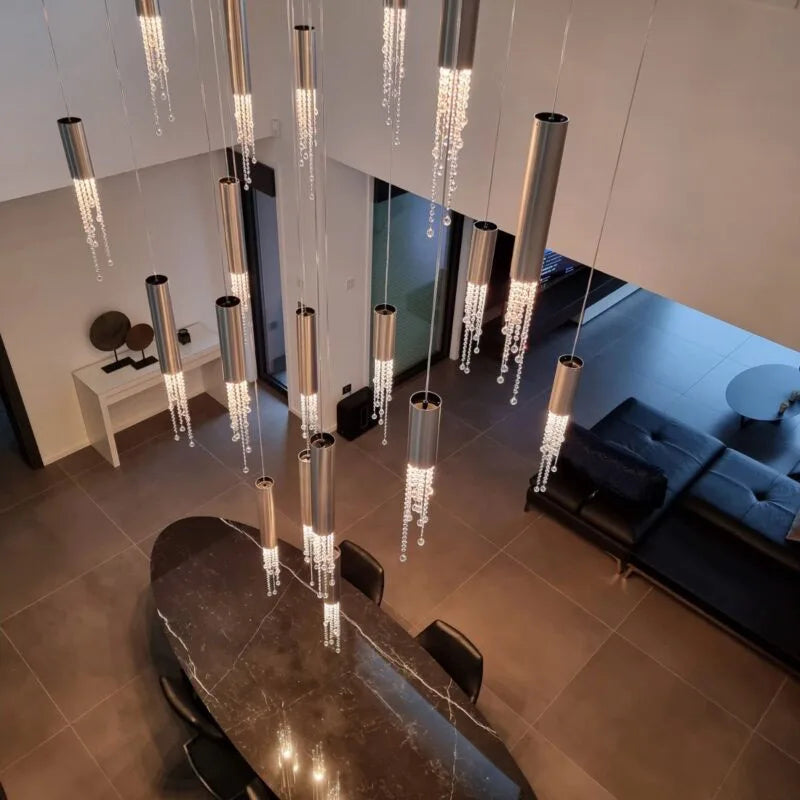 DecorBites™ Crystal Staircase Chandelier: Modern LED Lighting for Living Room, Hall, or Loft