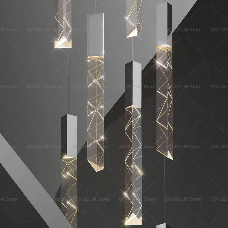 DecorBites™ Crystal Loft Chandelier for Duplex Living Room & Stairwell, Long Hanging Lighting