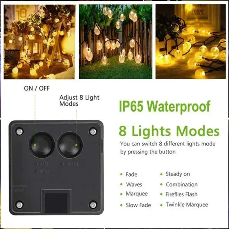 DecorBites™ Crystal Fairy Solar String Lights - 8 Modes Waterproof Outdoor Patio Decor