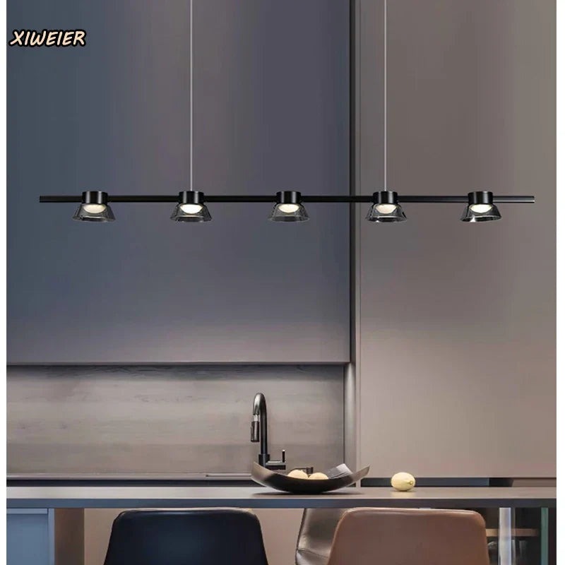 DecorBites™ Black Strip Chandelier: Modern Nordic LED Lighting for Office, Restaurant, Living Room