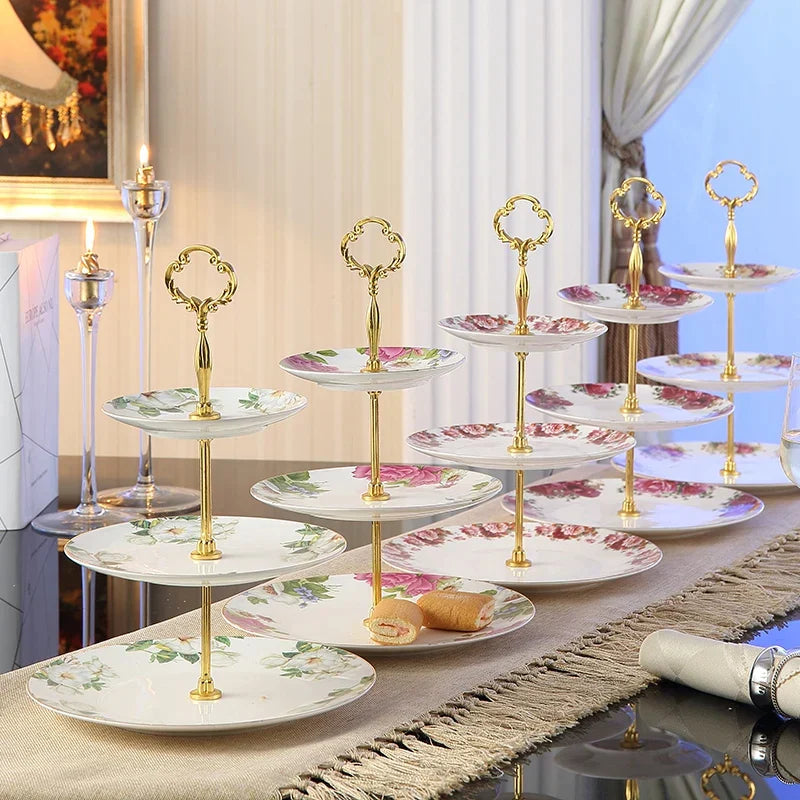 DecorBites™ Bone China Fruit Plates Set Cake Stand Buffet Snack Dishes Elegant Tableware Decor