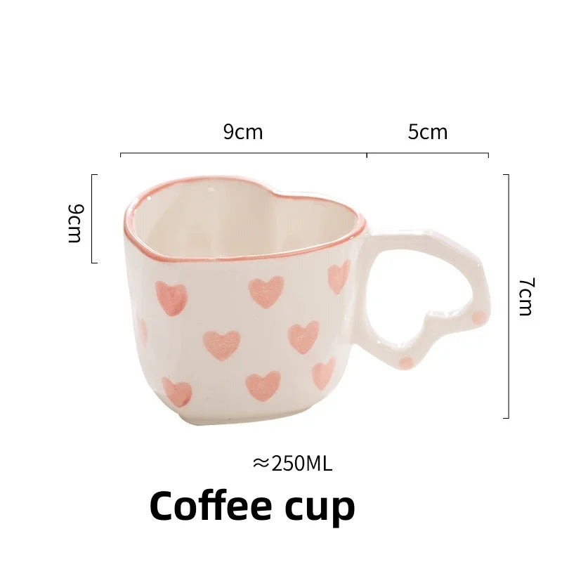 DecorBites™ Love Heart Hand Painted Ceramic Coffee Mug Cute Tea Cup for Home Office