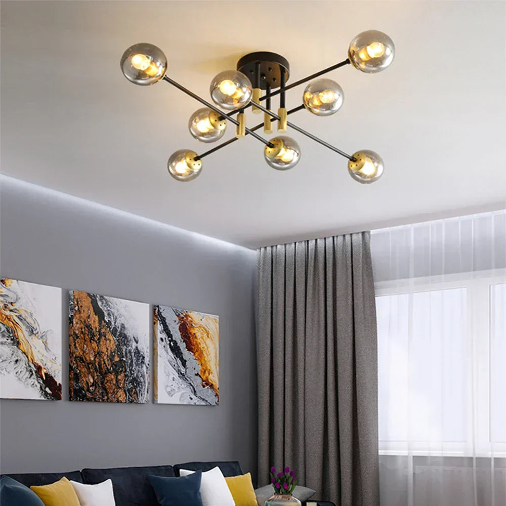 DecorBites™ Glass Ball Black Chandelier - Nordic Round Dining Table Ceiling Chandelier