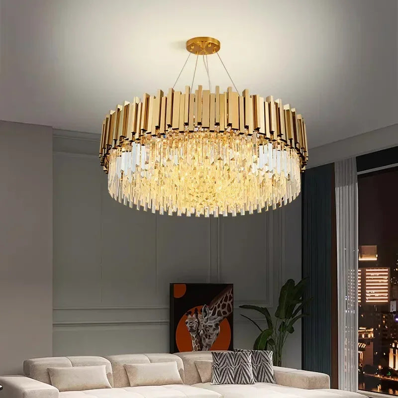 DecorBites™ Golden Crystal Chandelier LED Lighting for Dinning Room