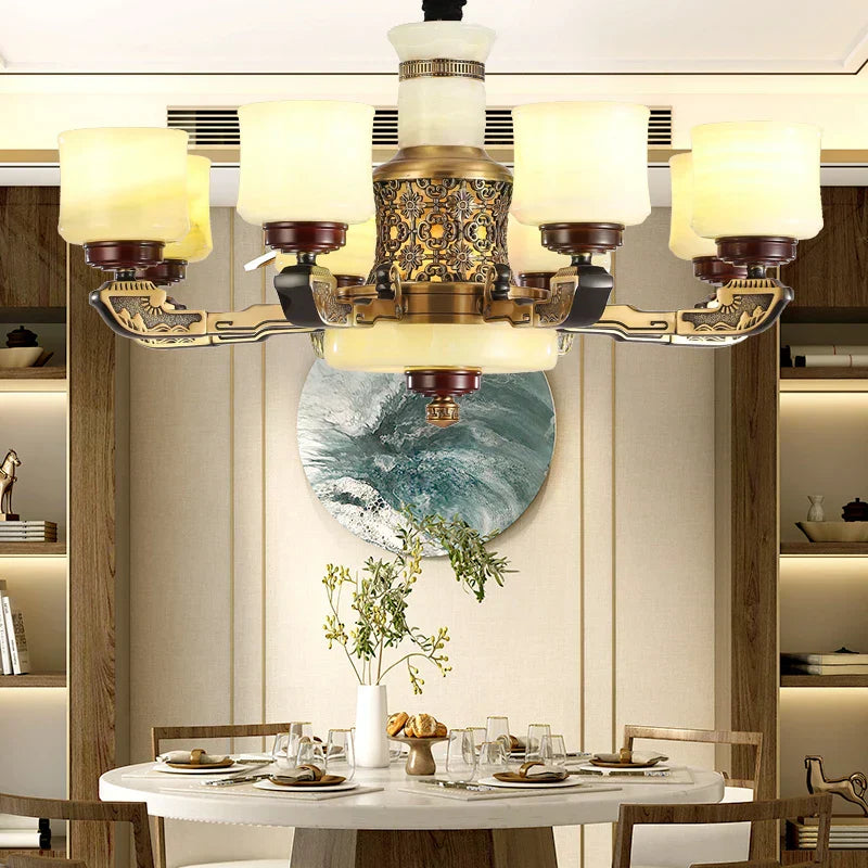 DecorBites™ All Copper Marble Jade Chandelier: Luxury Living Room Hall Bedroom Lighting