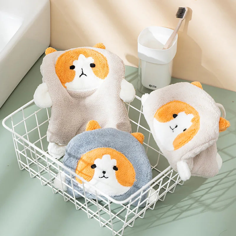 DecorBites™ Cartoon Dog Coral Velvet Hand Towels: Soft, Absorbent, Perfect for Kids and Home