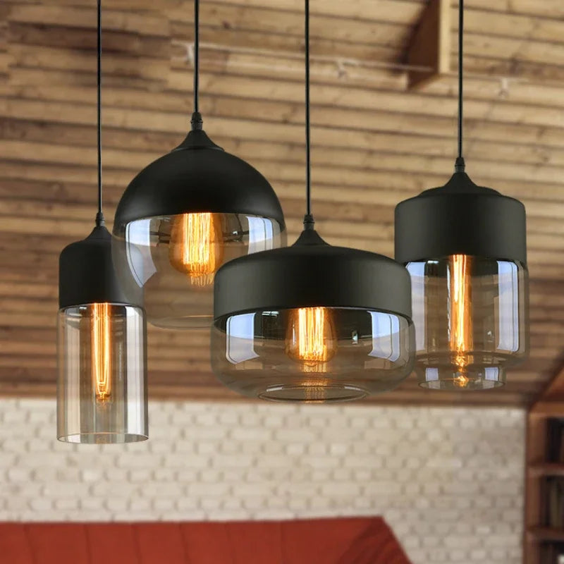 DecorBites™ Black Glass Pendant Light Fixture for Modern Indoor Decor and Dining Room