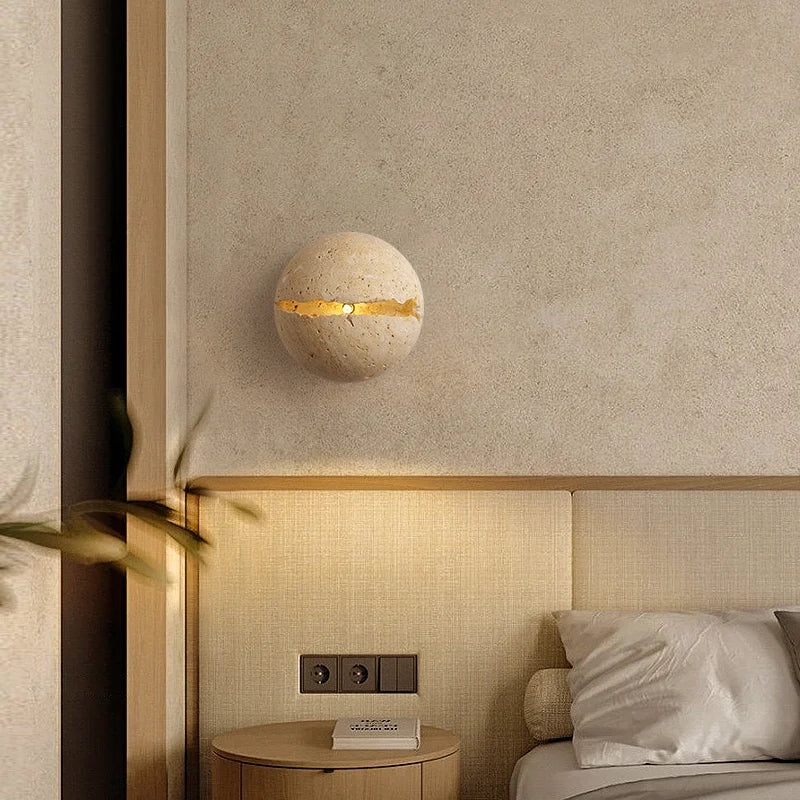 DecorBites™ Dino Egg Stone Art Wall Lamp Yellow Travertine LED Sconce Light Fixtures