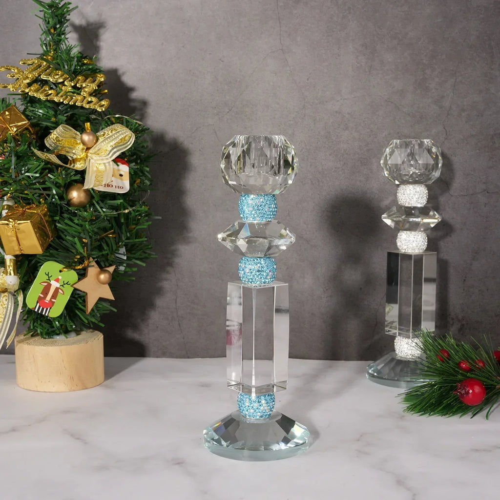 DecorBites™ Blue Diamond Crystal Glass Candle Holder Candelabrum