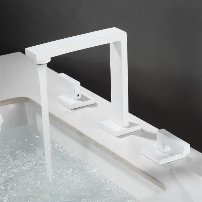 DecorBites™ Brushed Gold Basin Faucet: Antique 3-Hole Waterfall Bathroom Faucet, Hot and Cold Water