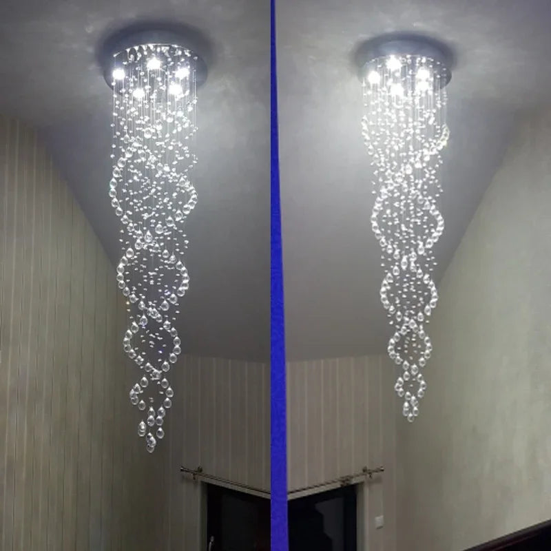 DecorBites™ Crystal Chandelier for Staircase Luxury Hotel Bedroom Hanging Light