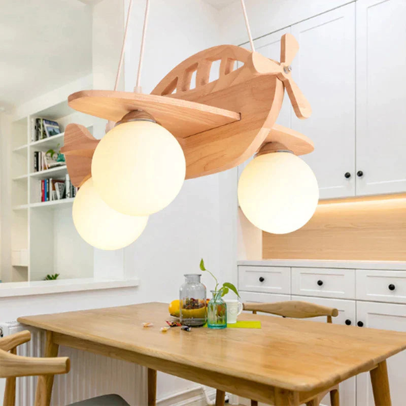 DecorBites™ LED Wooden Aircraft Kids Chandelier Boys Girls Room Decor Hanging Pendant Lights