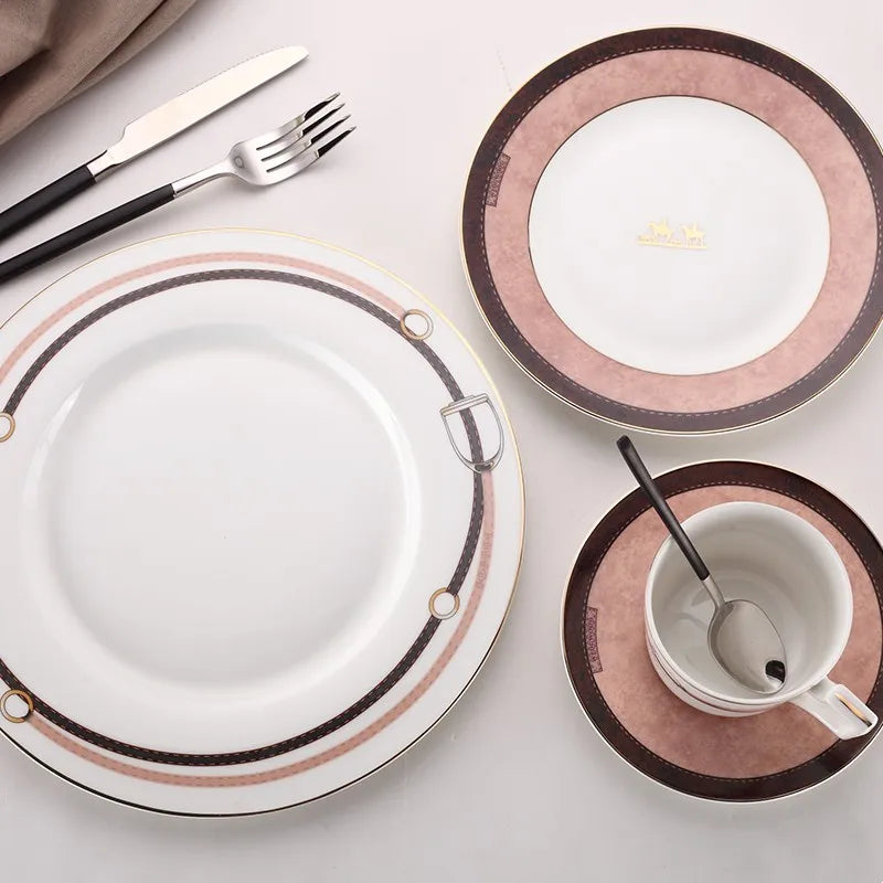 DecorBites™ Bone China Tableware Set: Dinner Plate, Coffee Cup, Saucer, Service Plate, Tea Cup