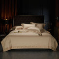 DecorBites™ Luxe Gold Embroidery 1400TC Egyptian Cotton Queen King Bedding Set