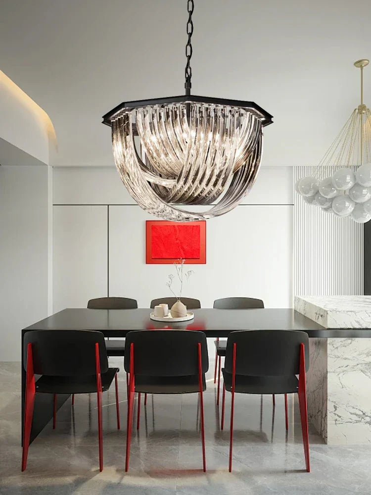 DecorBites™ Black Gold Crystal Glass Ceiling Pendant Lights, Luxury Nordic Dining Table Lighting Lamps
