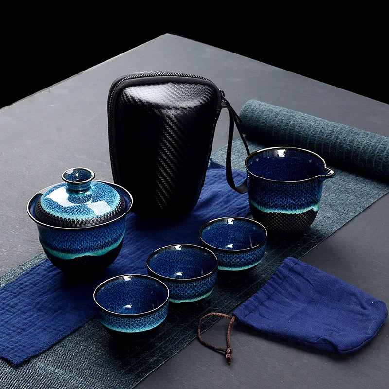 DecorBites™ Chinese Kung Fu Ceramic Tea Set Teapot Gaiwan Porcelain Teaset Drinkware