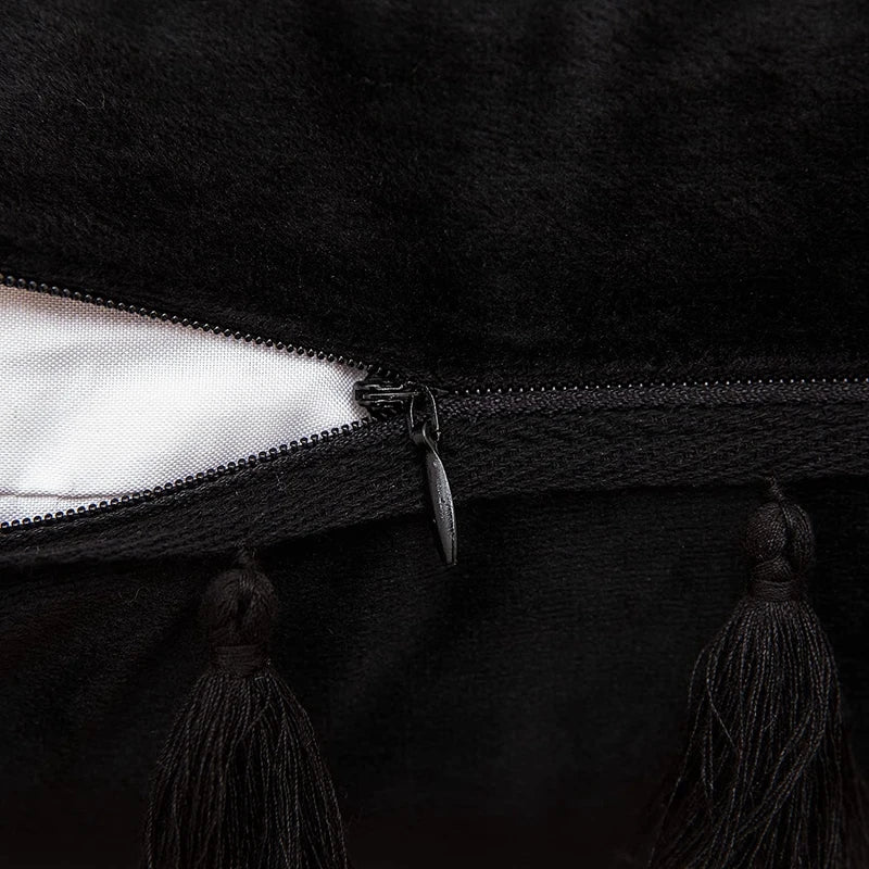 DecorBites™ Black Velvet Tassel Fringe Throw Pillow Cover for Bed Sofa Couch