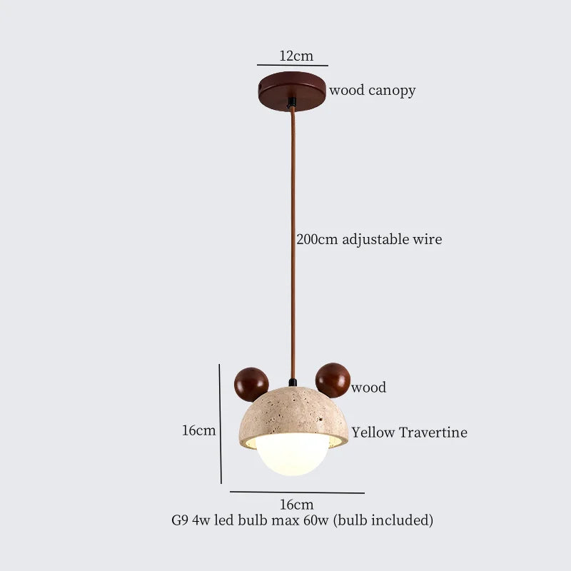 DecorBites™ LED Wood Yellow Travertine Pendant Light for Living Room Bedside - Nordic Interior Lighting