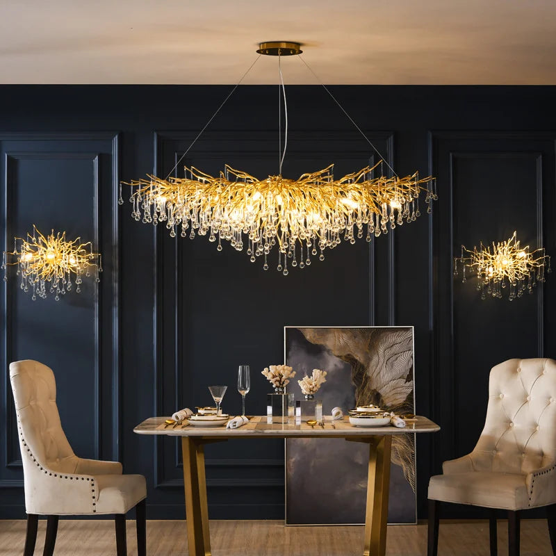 DecorBites™ Crystal LED Chandelier: Modern Light Luxury Water Drop Design for Home Decor