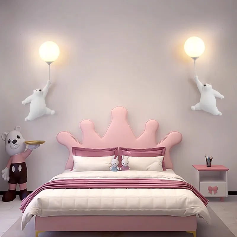 DecorBites™ Blue Pink Bear Wall Lamp for Kids Bedroom, 3D Moon Lighting, G9 Bulb