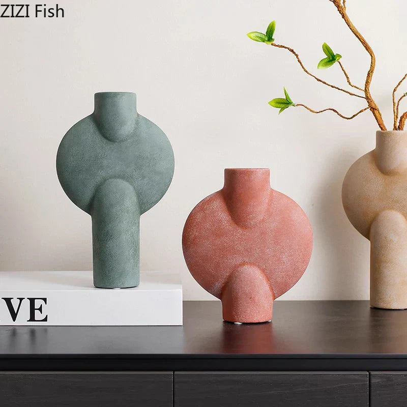 DecorBites™ Ceramic Disc Vase: Geometric Round Table Decoration for Floral Arrangement