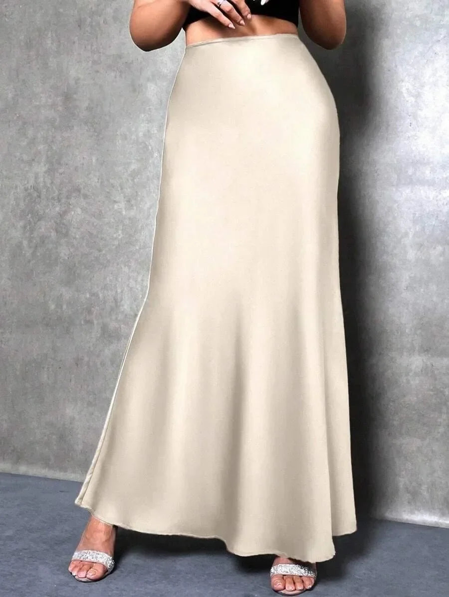 Satin Skirt Autumn Winter Simple A line Long Skirt Women Clothing