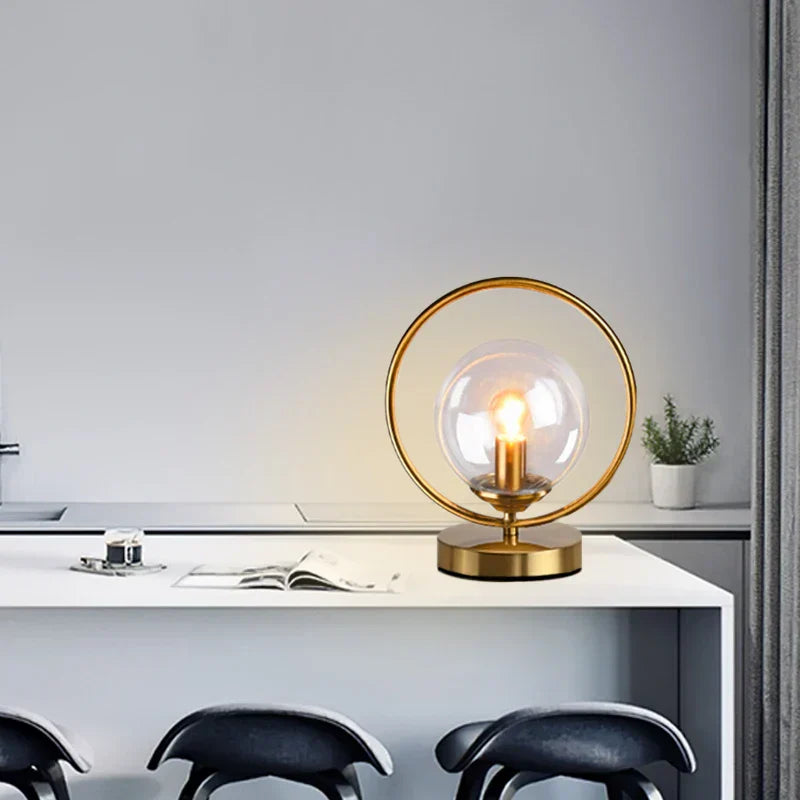DecorBites™ LED Glass Ball Brass Ring Table Lamp for Stylish Living and Bedroom Lighting